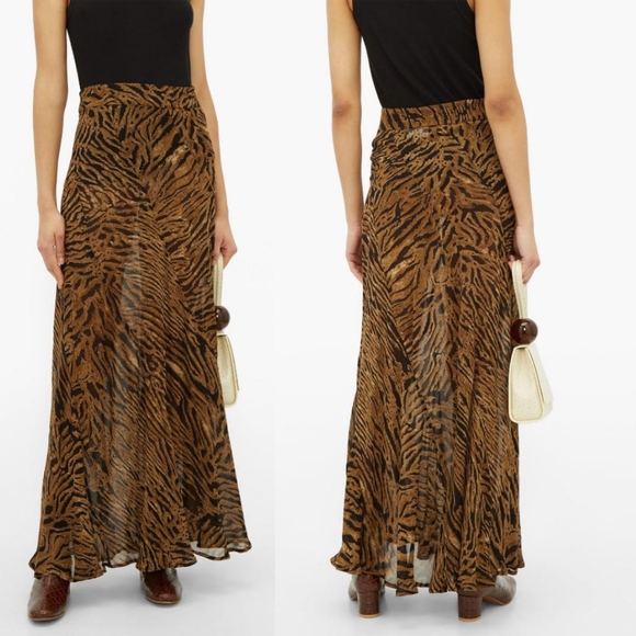 Ganni Dresses & Skirts - Ganni Tiger Print Georgette Silk Maxi Skirt